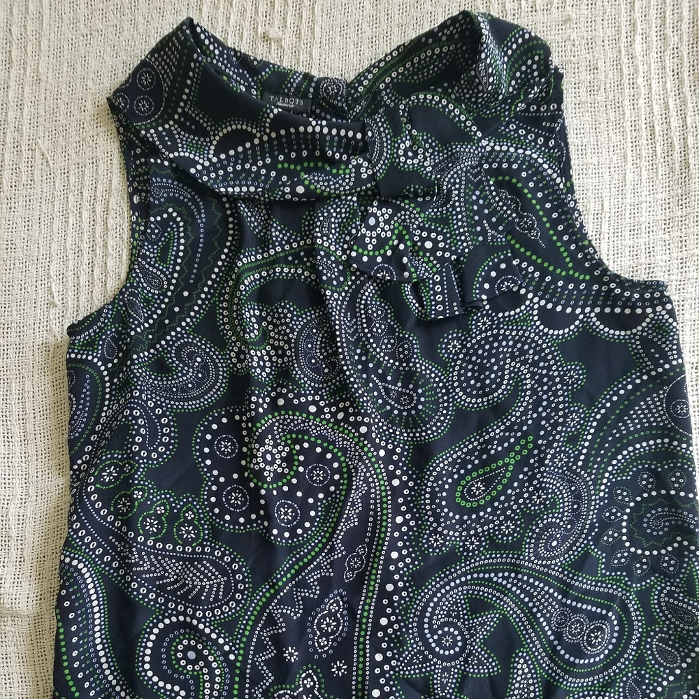 Talbots Navy Blouse with Paisley and Bow